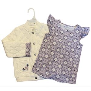 NWOT MAX STUDIO Floral Purple and White Kids Jacket and Angel sleeve Top Set